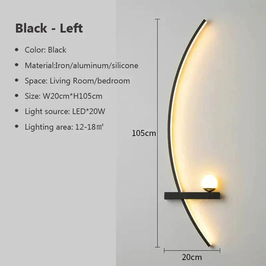 Crescent LED Wall Lamp – Minimalist Sconce, Gold/Black