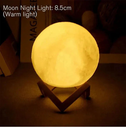 Starry Moon Night Light – 8cm LED Lamp with Wood Stand