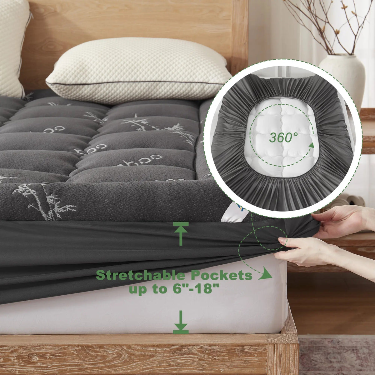 Bamboo Cooling Mattress Topper – Fitted, Deep Pocket