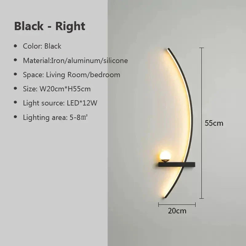 Crescent LED Wall Lamp – Minimalist Sconce, Gold/Black