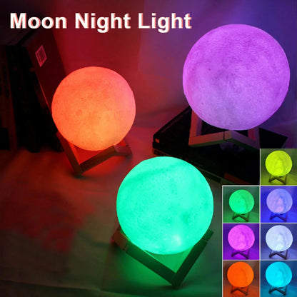 Starry Moon Night Light – 8cm LED Lamp with Wood Stand