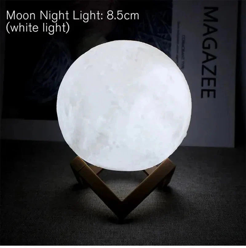 Starry Moon Night Light – 8cm LED Lamp with Wood Stand