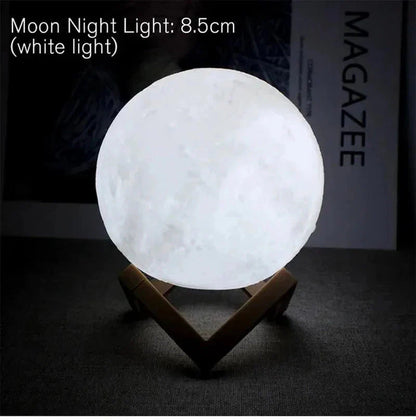 Starry Moon Night Light – 8cm LED Lamp with Wood Stand
