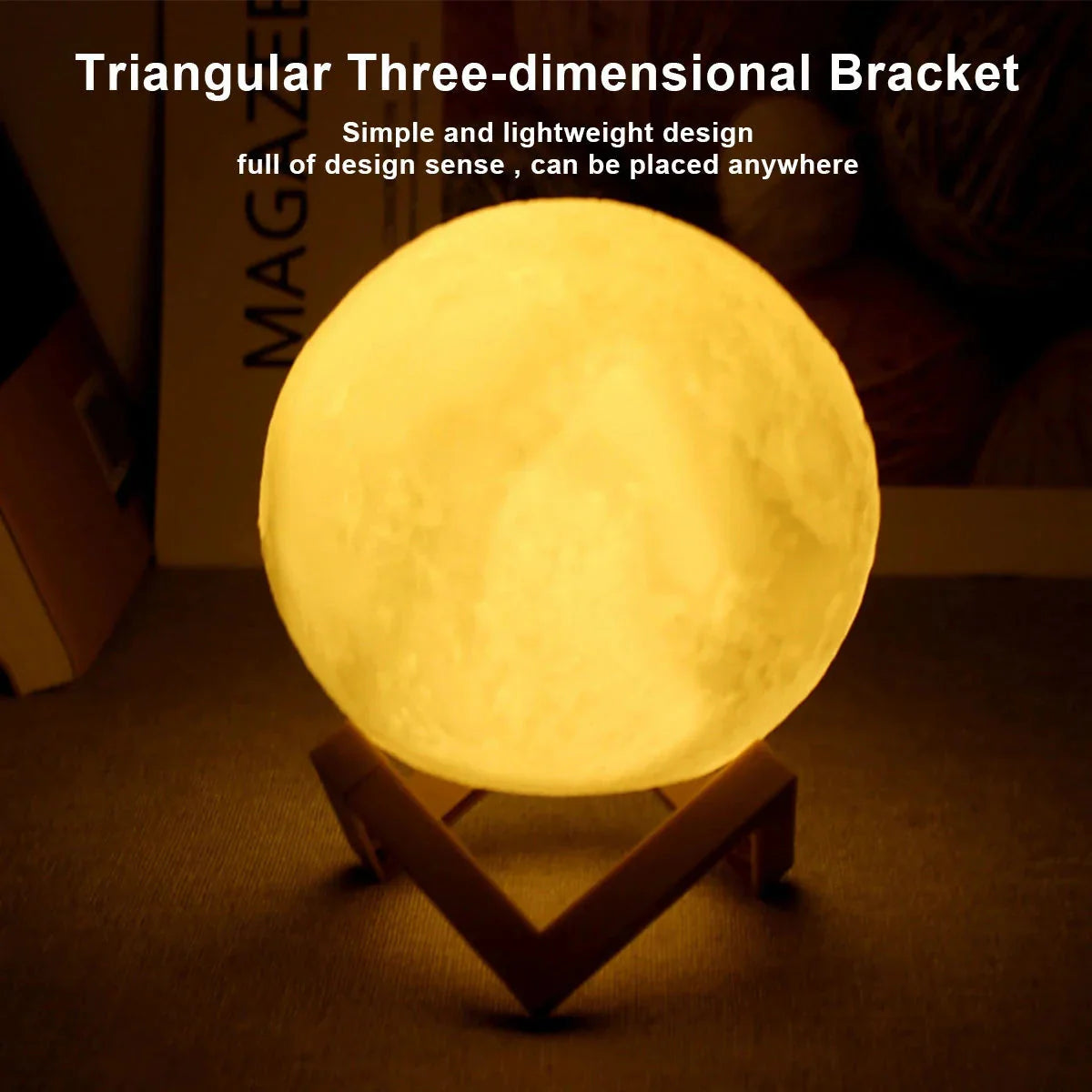 Starry Moon Night Light – 8cm LED Lamp with Wood Stand