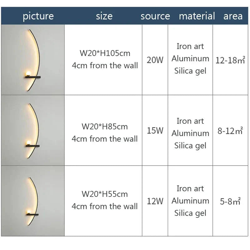Crescent LED Wall Lamp – Minimalist Sconce, Gold/Black